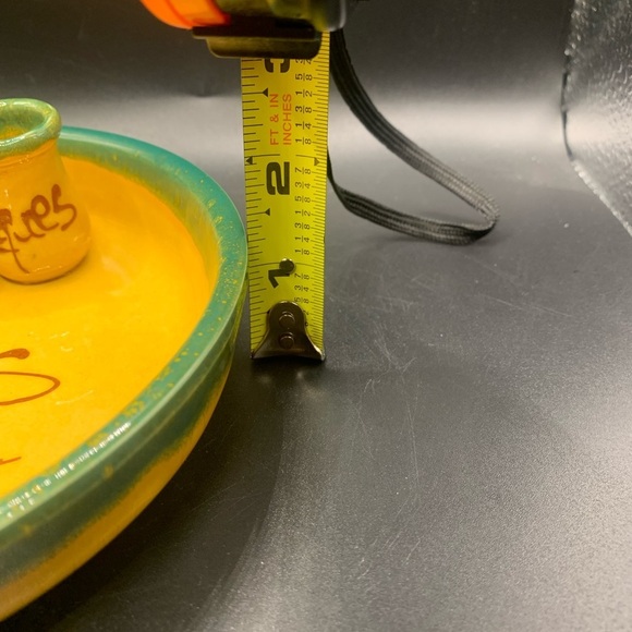 French Olive Dish W/Toothpick & Pit Bowls Gold & Green 7” Diameter - Picture 11 of 16